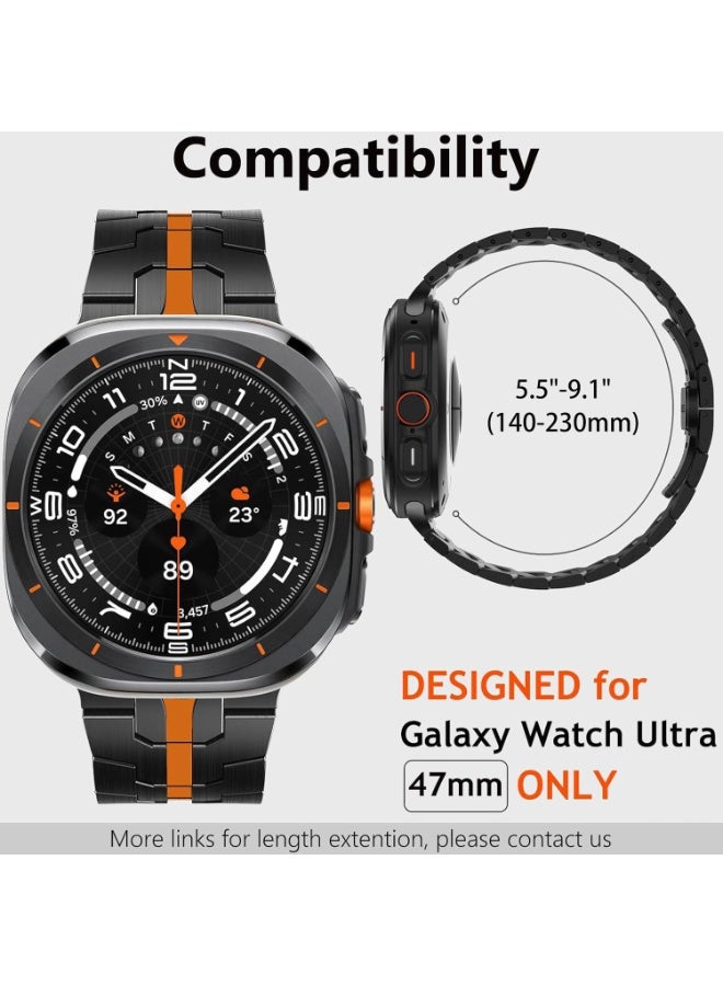 HaDoii Compatible with Samsung Galaxy Watch Ultra Band 47mm(2025/2024), Robust Men Stainless Steel Replacement Link Metal Bracelet, Stainless Steel Samsung Galaxy Watch Ultra Band Classy Casual Business Bands Butterfly Folding Clasp Black/Orange - Image 5